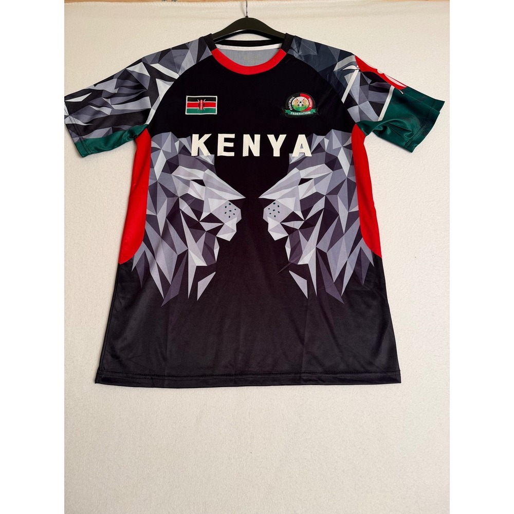 Kenya Football Federation Soccer Jersey Geometric Lion Graphic Black Red 2XL